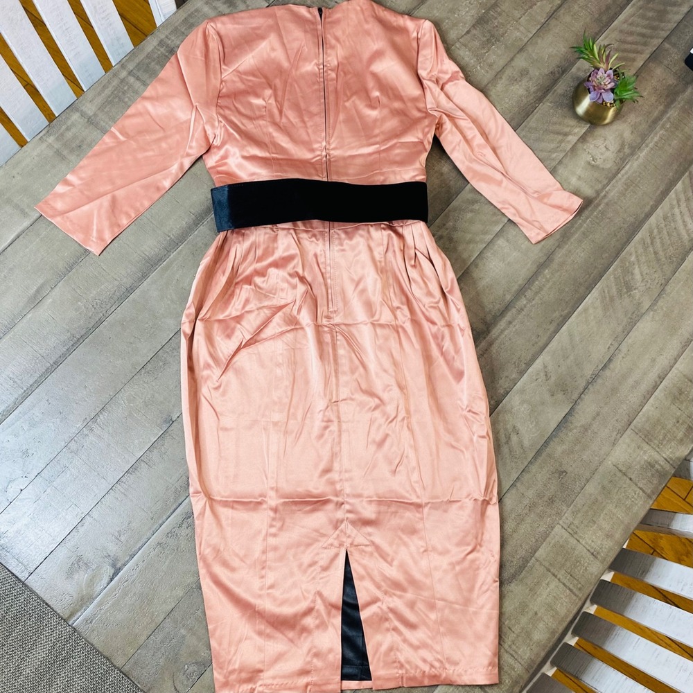 Women's Satin Midi Dress with Belt - Dusty Rose - Picture 8 of 11